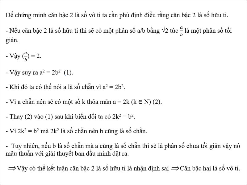 Cách chứng minh căn bậc hai của 2 là số vô tỉ